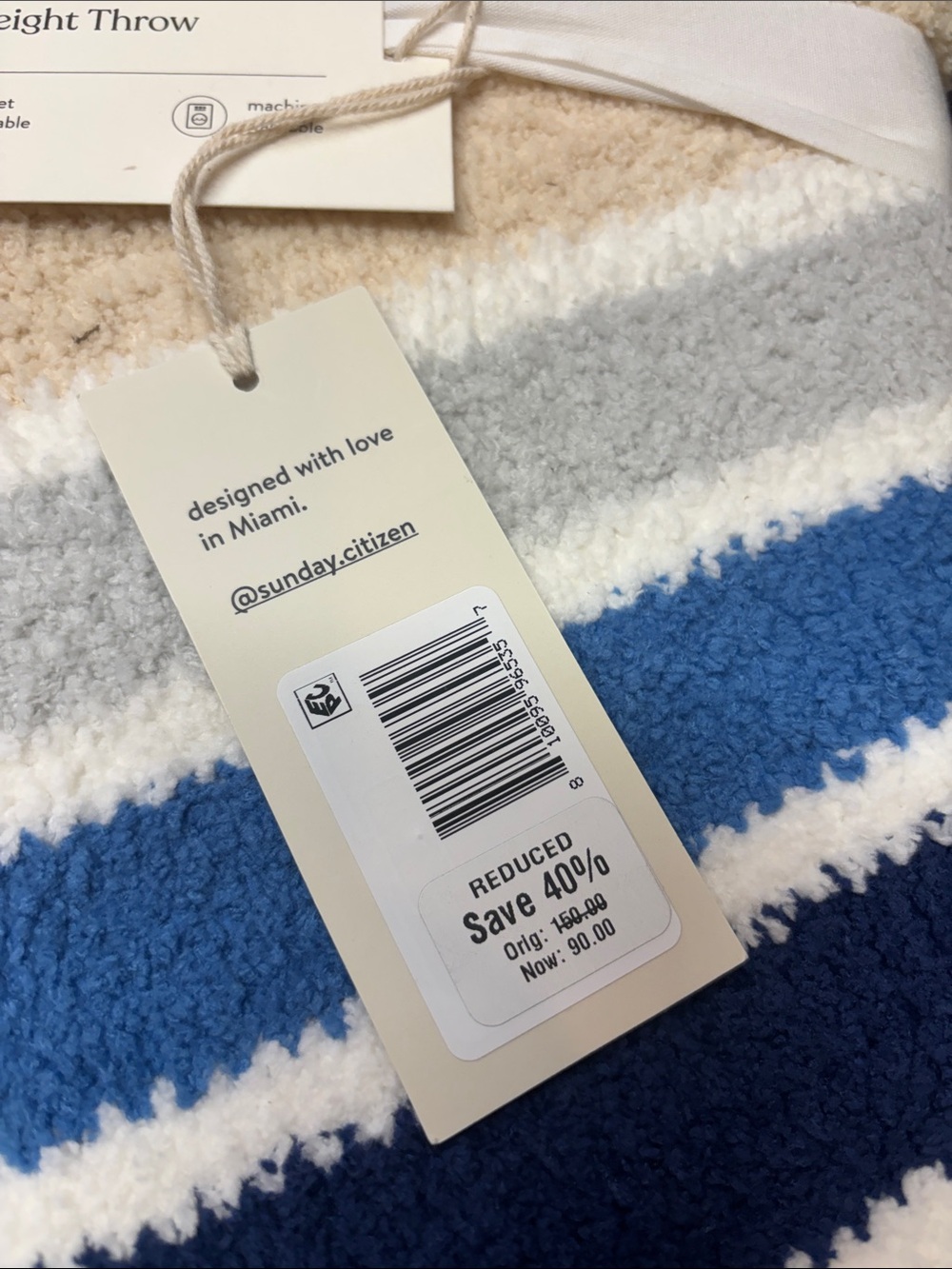 Striped Blue & Cream Coastal Throw Blanket - Picture 8 of 8